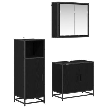 Set de mobilier pentru baie 3 pcs Stejar Negru Lemn compozit GartenMobel Dekor