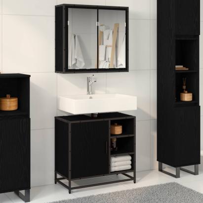 Set de mobilier pentru baie 2 pcs Stejar Negru Lemn compozit GartenMobel Dekor