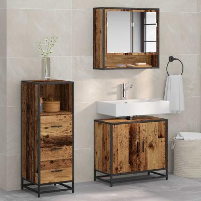 Set de mobilier pentru baie 3 pcs Lemn Vechi Lemn compozit GartenMobel Dekor