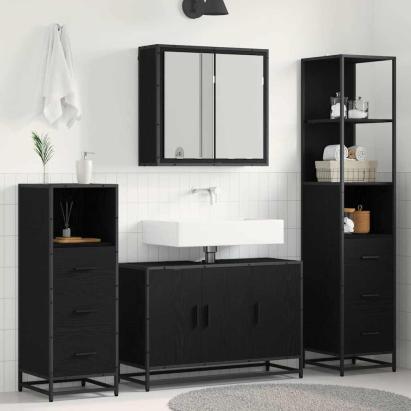 Set de mobilier pentru baie 3 pcs Stejar Negru Lemn compozit GartenMobel Dekor