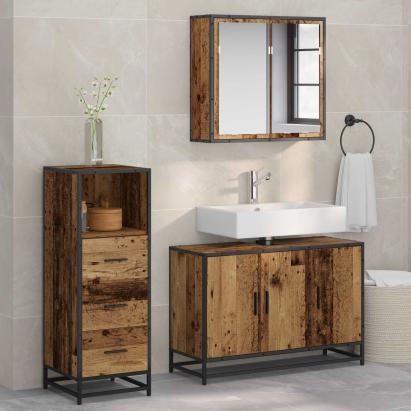 Set de mobilier pentru baie 3 pcs Lemn Vechi Lemn compozit GartenMobel Dekor