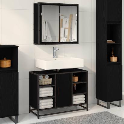 Set de mobilier pentru baie 2 pcs Stejar Negru Lemn compozit GartenMobel Dekor