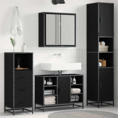 Set de mobilier pentru baie 3 pcs Stejar Negru Lemn compozit GartenMobel Dekor