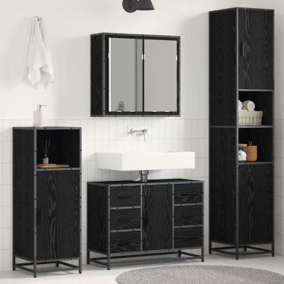 Set de mobilier pentru baie 3 pcs Stejar Negru Lemn compozit GartenMobel Dekor