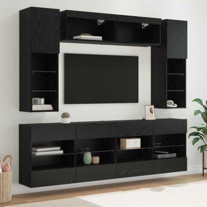 Set Dulap pentru Televizor Montat pe Perete 6 pcs Stejar Negru GartenMobel Dekor