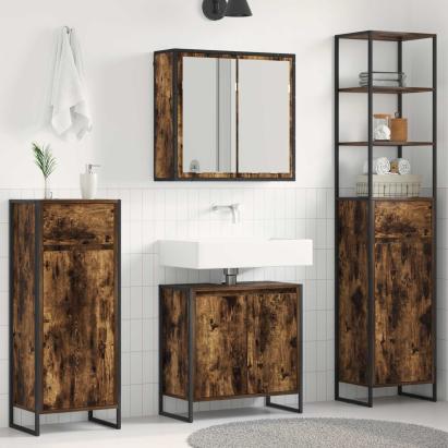 Set de mobilier pentru baie cu ușă Stejar fumuriu Lemn compozit GartenMobel Dekor