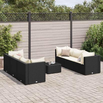 Set mobilier de grădină cu perne, 7 piese, negru, poliratan GartenMobel Dekor
