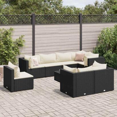 Set mobilier de grădină cu perne, 9 piese, negru, poliratan GartenMobel Dekor
