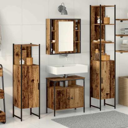 Set de mobilier pentru baie 4 pcs Lemn Vechi Lemn compozit GartenMobel Dekor