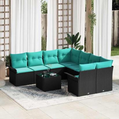 Set de canapele pentru grădină cu pernă 9 pcs Negru poliratan GartenMobel Dekor