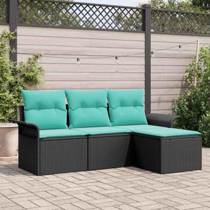 Set de canapele pentru grădină cu pernă 4 pcs Negru poliratan GartenMobel Dekor