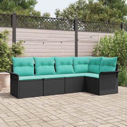 Set de canapele pentru grădină cu pernă 5 pcs Negru poliratan GartenMobel Dekor