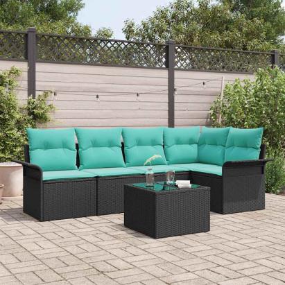 Set de canapele pentru grădină cu pernă 6 pcs Negru poliratan GartenMobel Dekor