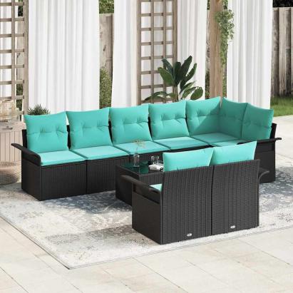 Set de canapele pentru grădină cu pernă 9 pcs Negru poliratan GartenMobel Dekor