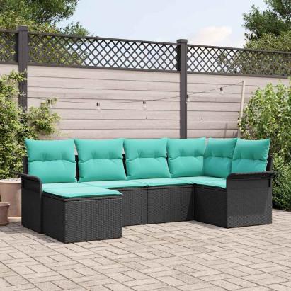 Set de canapele pentru grădină cu pernă 6 pcs Negru poliratan GartenMobel Dekor