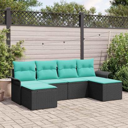 Set de canapele pentru grădină cu pernă 6 pcs Negru poliratan GartenMobel Dekor
