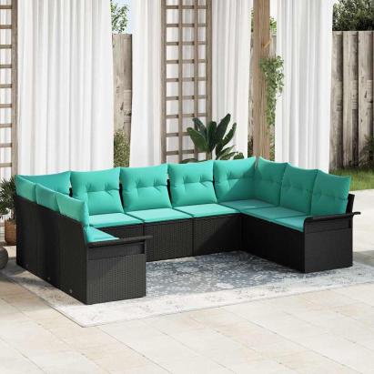 Set de canapele pentru grădină cu pernă 9 pcs Negru poliratan GartenMobel Dekor