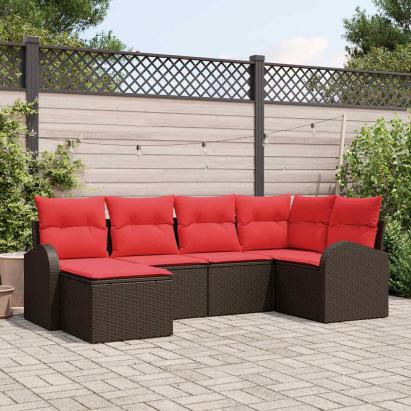 Set de canapele pentru grădină cu pernă 6 pcs Maro Poli Rattan GartenMobel Dekor
