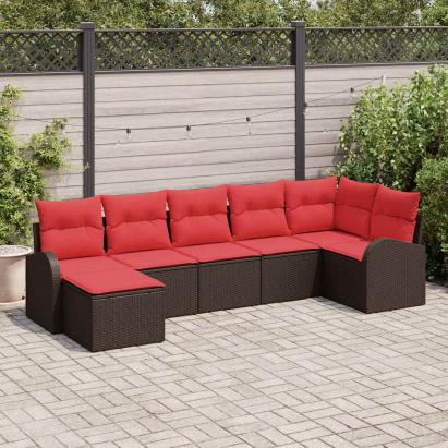 Set de canapele pentru grădină cu pernă 7 pcs Maro Rattan poli GartenMobel Dekor