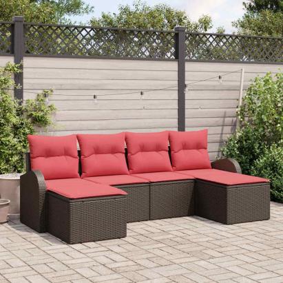 Set de canapele pentru grădină cu pernă 6 pcs Maro Poli Rattan GartenMobel Dekor
