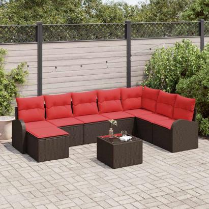 Set de canapele pentru grădină cu pernă 9 pcs Maro Poli Rattan GartenMobel Dekor