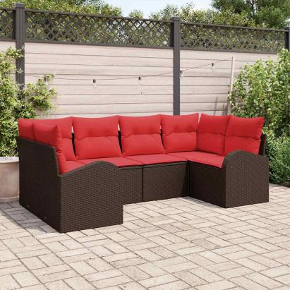 Set de canapele pentru grădină cu pernă 6 pcs Maro Poli Rattan GartenMobel Dekor
