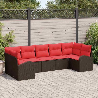 Set de canapele pentru grădină cu pernă 7 pcs Maro Poli Rattan GartenMobel Dekor