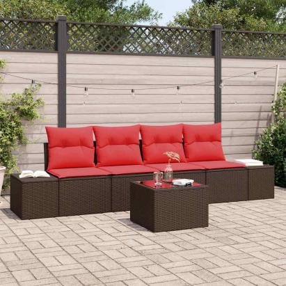 Set de canapea cu pernă 5 pcs Maro poliratan GartenMobel Dekor