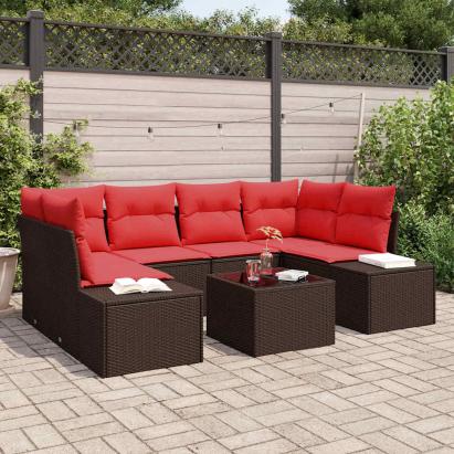 Set de canapele pentru grădină cu pernă 7 pcs Maro poliratan GartenMobel Dekor