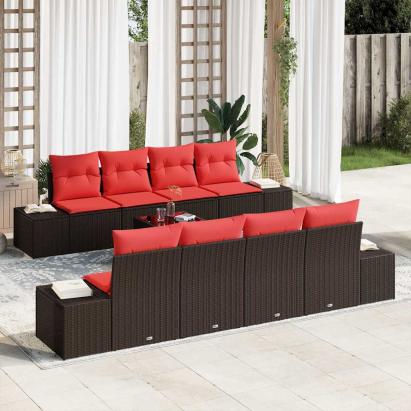 Set de canapele pentru grădină cu pernă 9 pcs Maro poliratan GartenMobel Dekor