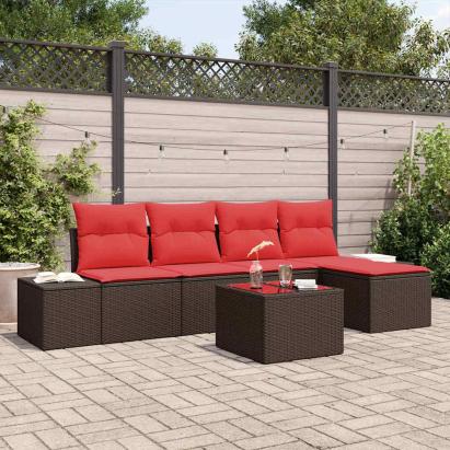 Set de canapele pentru grădină cu pernă 6 pcs Maro poliratan GartenMobel Dekor