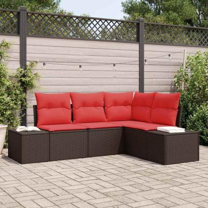 Set de canapele pentru grădină cu pernă 4 pcs Maro poliratan GartenMobel Dekor