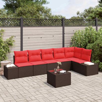 Set de canapele pentru grădină cu pernă 7 pcs Maro poliratan GartenMobel Dekor