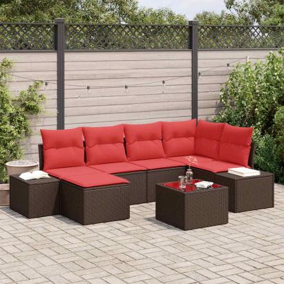 Set de canapele pentru grădină cu pernă 7 pcs Maro poliratan GartenMobel Dekor