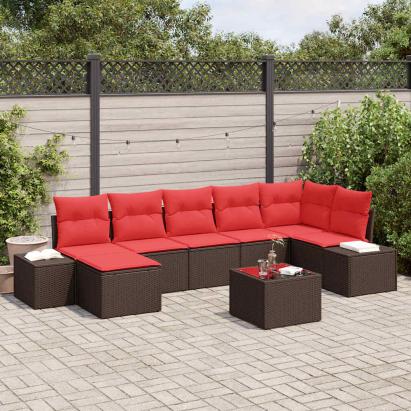 Set de canapele pentru grădină cu pernă 8 pcs Maro poliratan GartenMobel Dekor