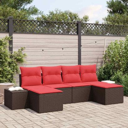 Set de canapele pentru grădină cu pernă 6 pcs Maro poliratan GartenMobel Dekor