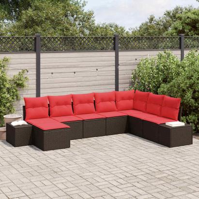 Set de canapele pentru grădină cu pernă 8 pcs Maro poliratan GartenMobel Dekor