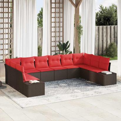 Set de canapele pentru grădină cu pernă 10 pcs Maro poliratan GartenMobel Dekor