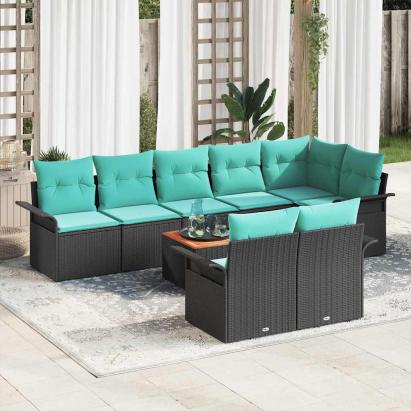 Set de canapele pentru grădină cu pernă 9 pcs Negru poliratan GartenMobel Dekor