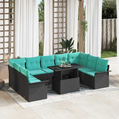 Set de canapele pentru grădină 10 pcs Negru Rattan poli GartenMobel Dekor