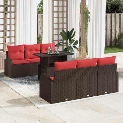 Set de canapele pentru grădină cu pernă 7 pcs Maro Rattan poli GartenMobel Dekor