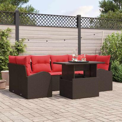Set de canapele pentru grădină cu pernă 7 pcs Maro poliratan GartenMobel Dekor
