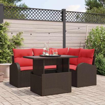 Set de canapele pentru grădină 5 pcs Maro și roșu poliratan GartenMobel Dekor