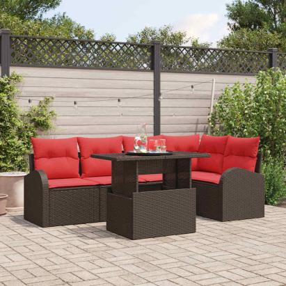 Set de canapele pentru grădină 6 pcs maro și roșu poliratan GartenMobel Dekor