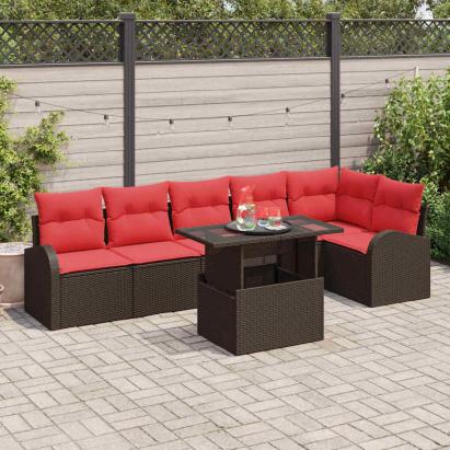 Set de canapele pentru grădină 7 pcs Maro și roșu poliratan GartenMobel Dekor
