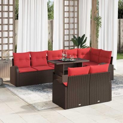 Set de canapele pentru grădină 9 pcs Maro și roșu poliratan GartenMobel Dekor