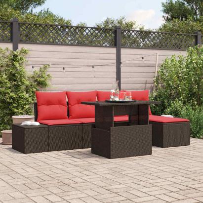 Set de canapele pentru grădină 6 pcs Maro și roșu poliratan GartenMobel Dekor