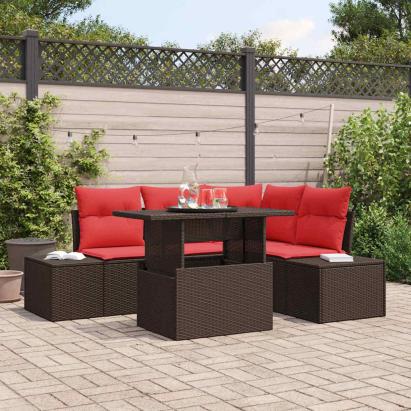 Set de canapele pentru grădină 6 pcs Maro și roșu poliratan GartenMobel Dekor