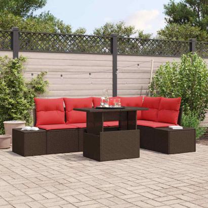 Set de canapele pentru grădină cu pernă 6 pcs maro și roșu GartenMobel Dekor