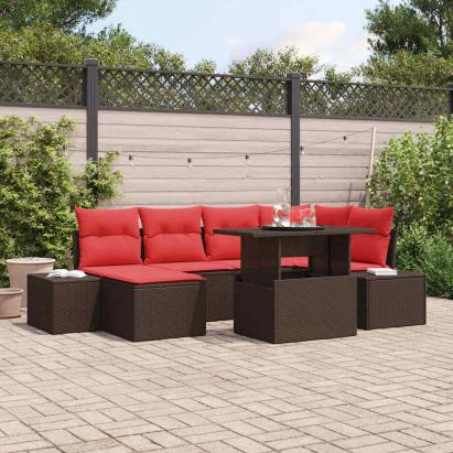 Set de canapele pentru grădină cu pernă 7 pcs maro și roșu GartenMobel Dekor